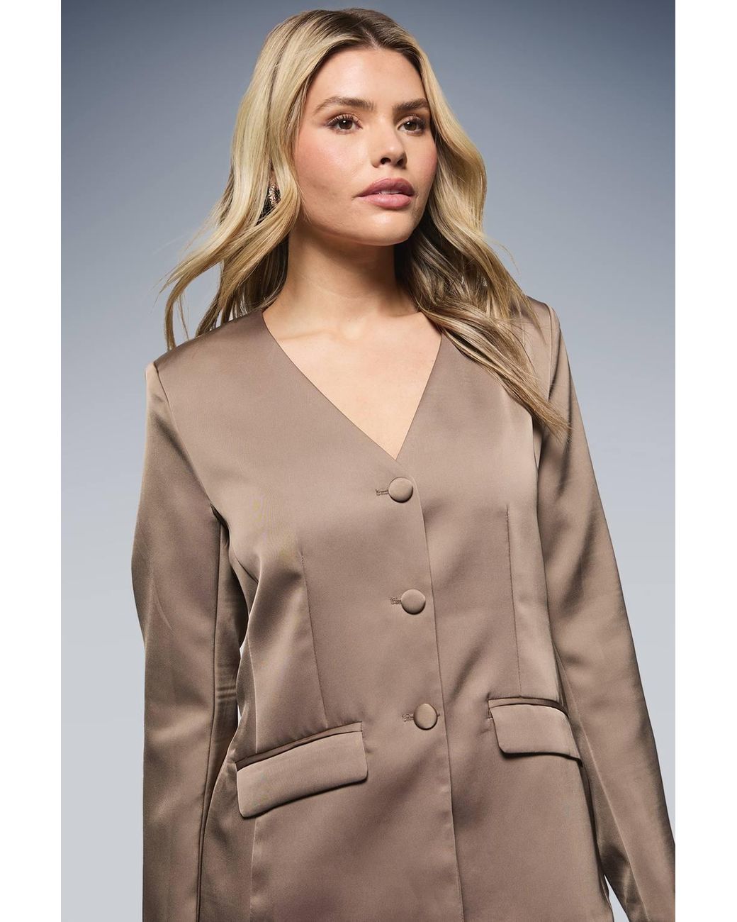 Dorothy Perkins Gray V Neck Single Breasted Button Detail Blazer