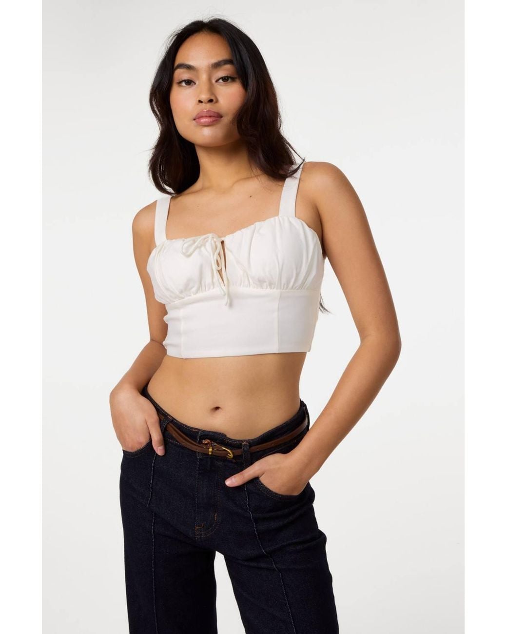 Pink Vanilla Blue Tie Front Milkmaid Crop Top