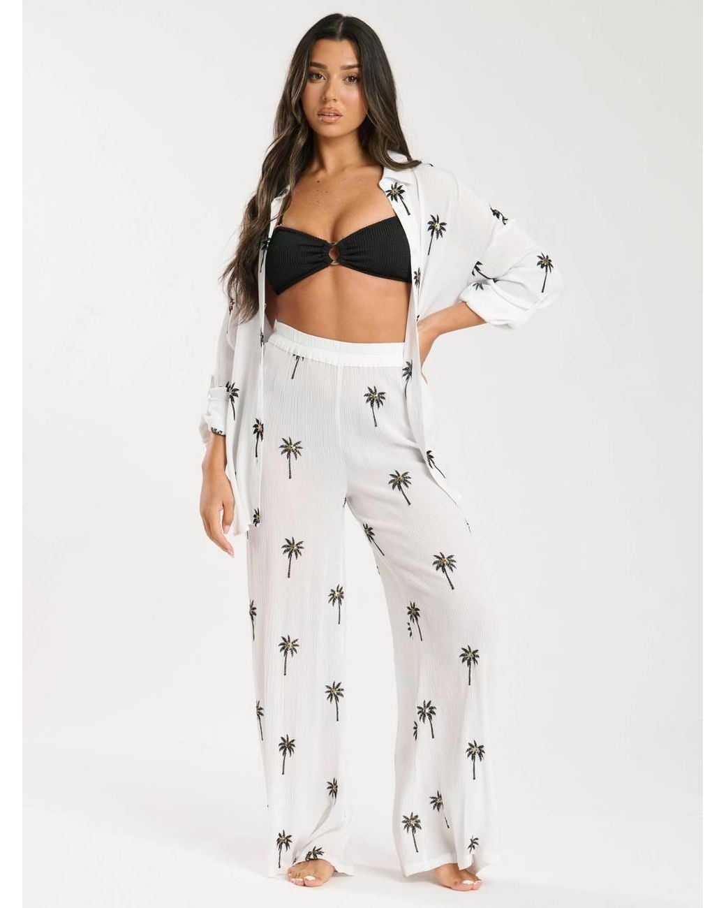 South Beach White Embroidered Beach Pants