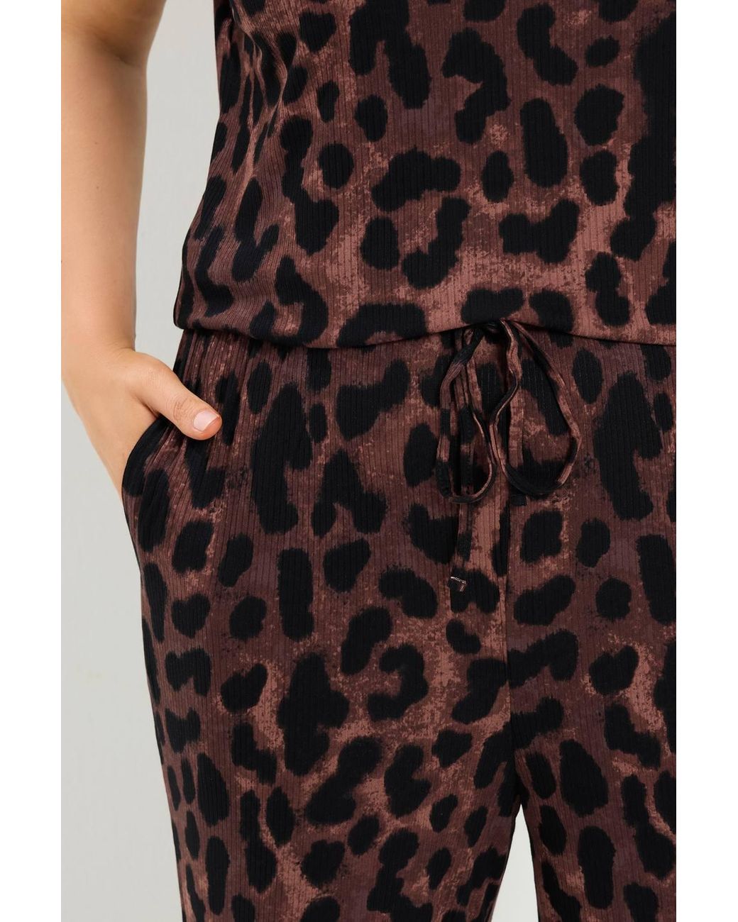 Yours Brown Leopard Print Wide Leg Trousers