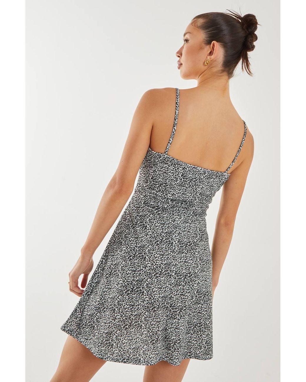 Pink Vanilla Gray Ditsy Corset Detail Skater Dress