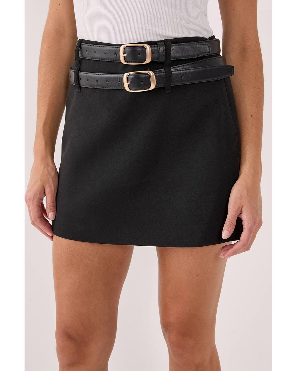 Nasty Gal Black Tailored Double Belted Mini Skirt