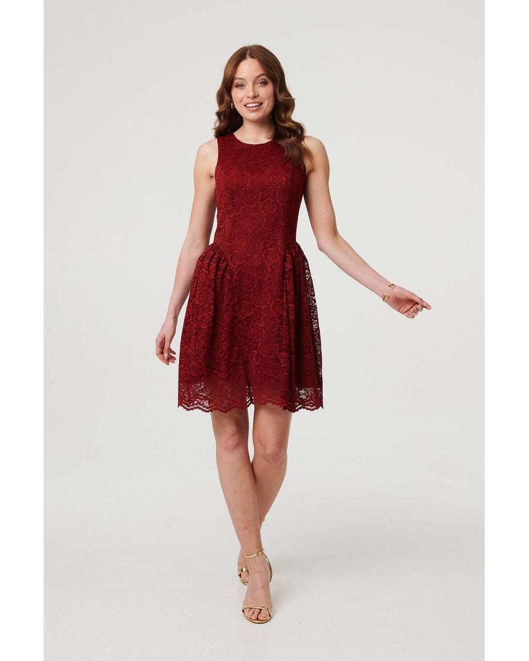 Izabel London Red Lace Layer Sleeveless Short Skater Dress