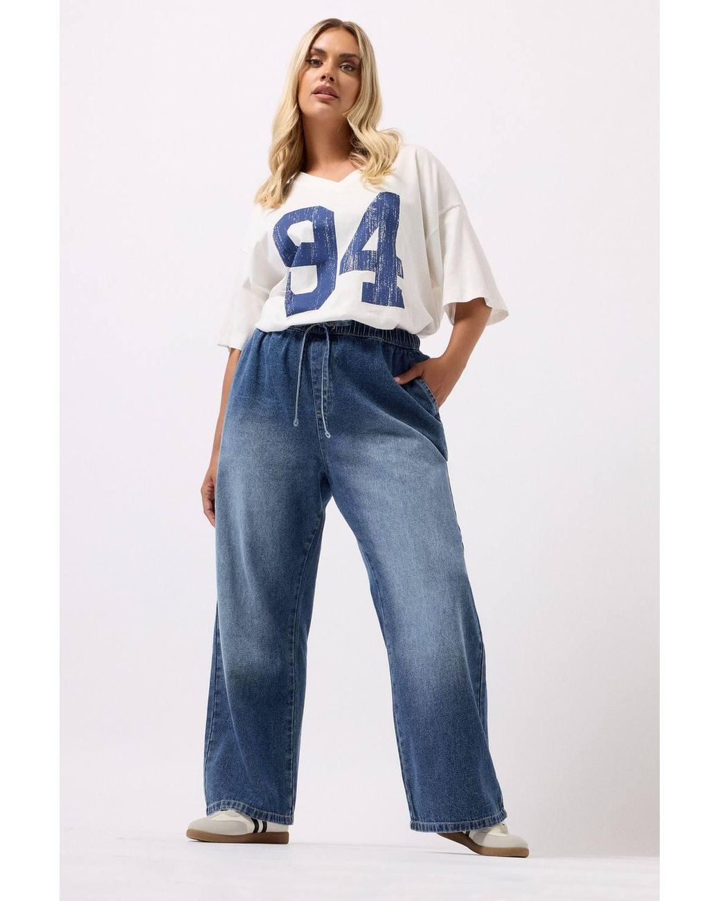 Yours Blue Drawstring Wide Leg Jeans