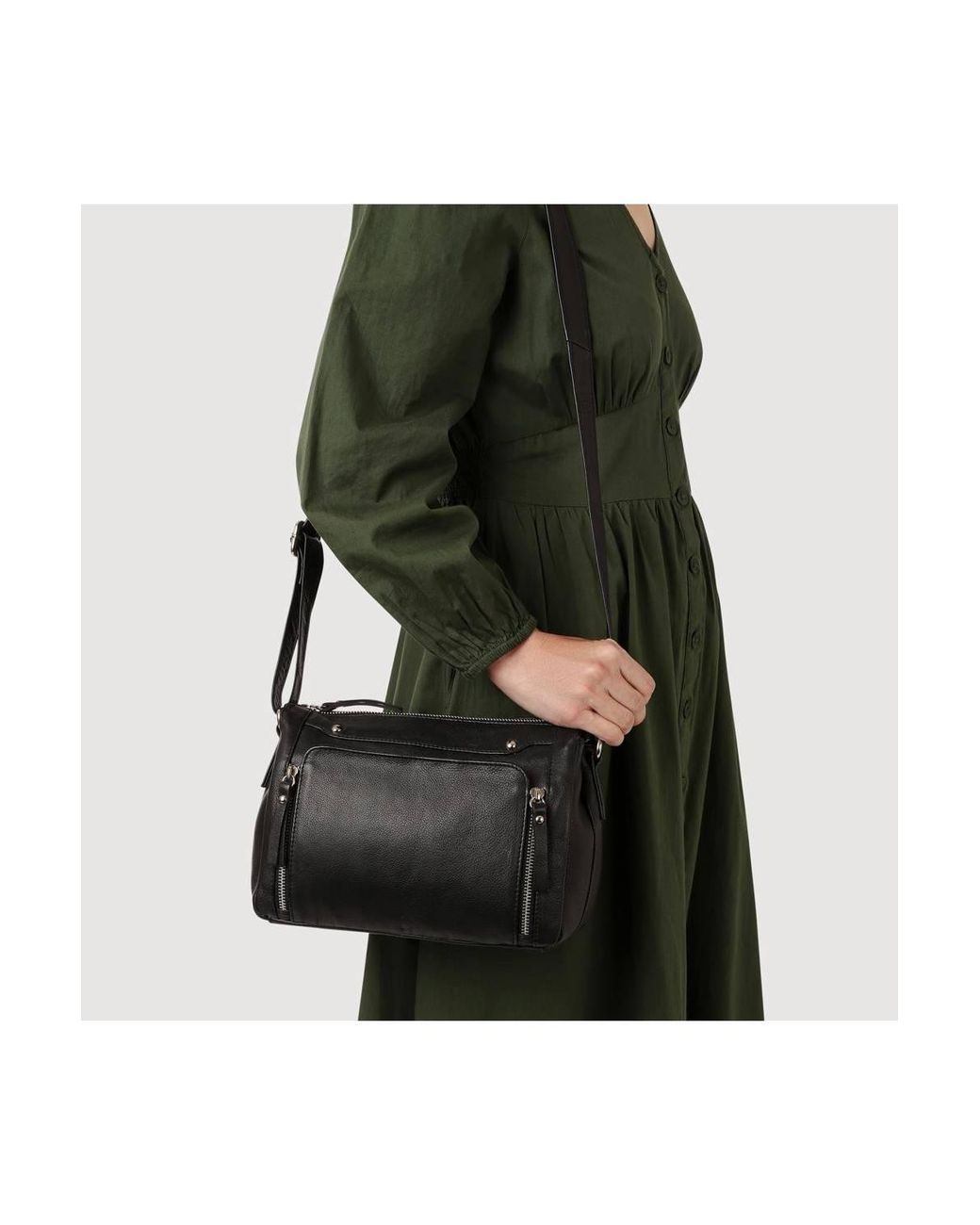 Pavers Black Adjustable Multi-Pocket Handbag