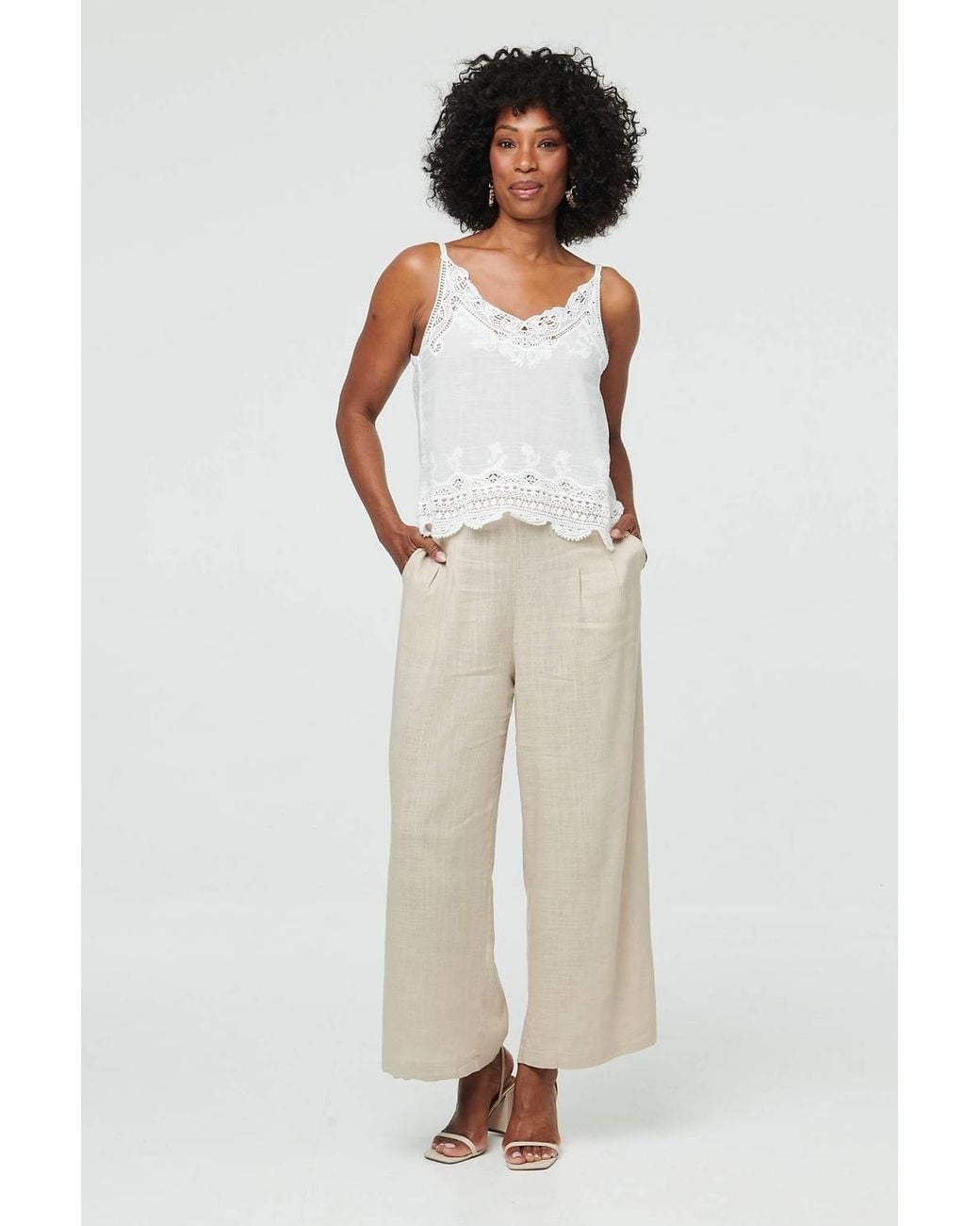 Izabel London White Lace Trim Sleeveless Cami Top