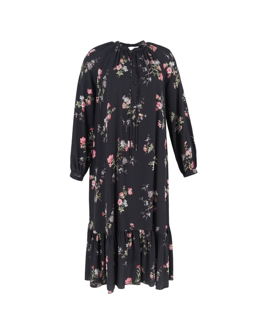 Céline Black Preloved Floral-Print Long Sleeve Midi Dress
