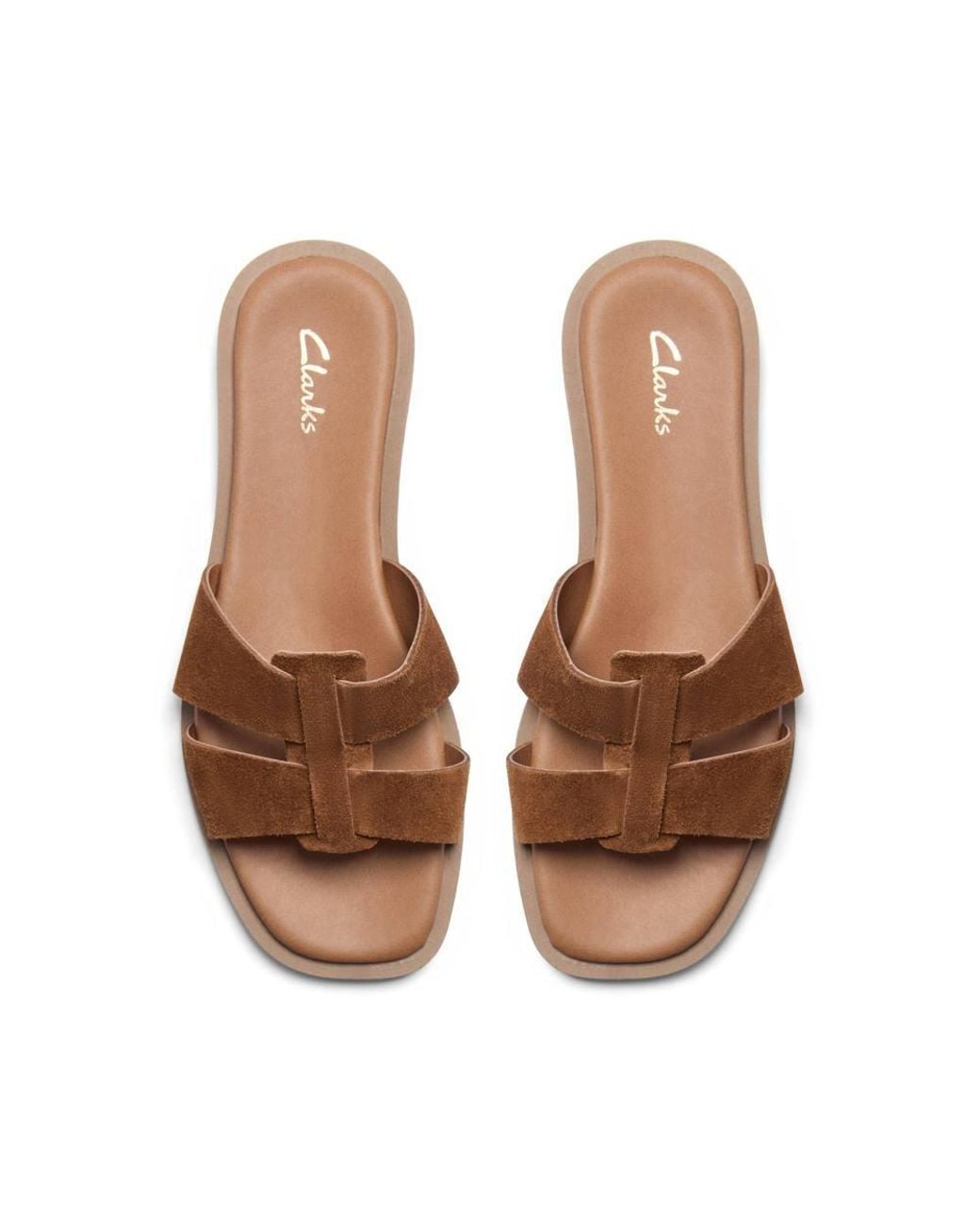 Clarks Brown Trala Slide Tan Suede Flat Sandals, Sliders