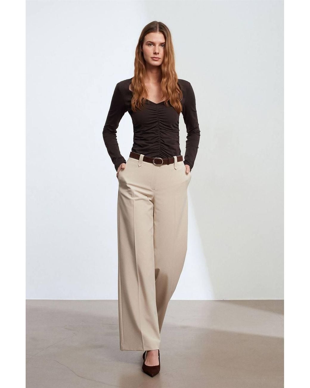Dilvin Black Slim Fit V-Neck Jersey Blouse