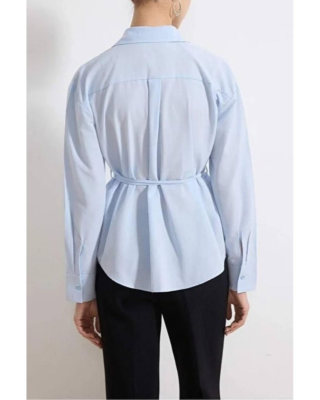 WOVCOR White Belted Oversized Collared Long Sleeve Plain Shirt