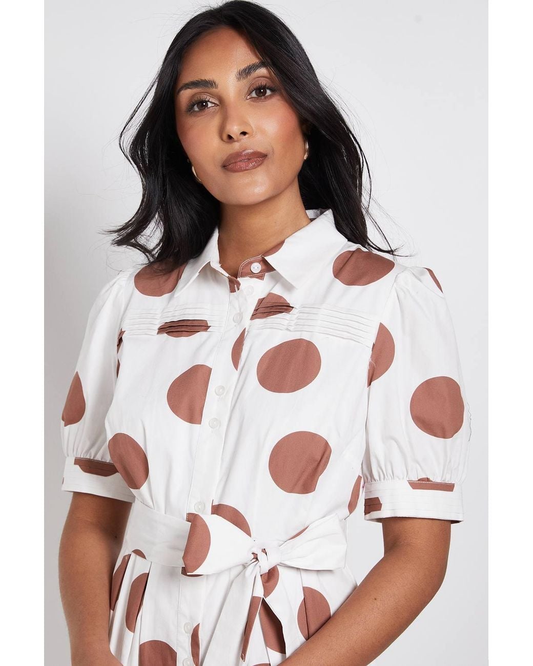 Wallis Red Petite Polka Dot Print Pintuck Midi Shirt Dress