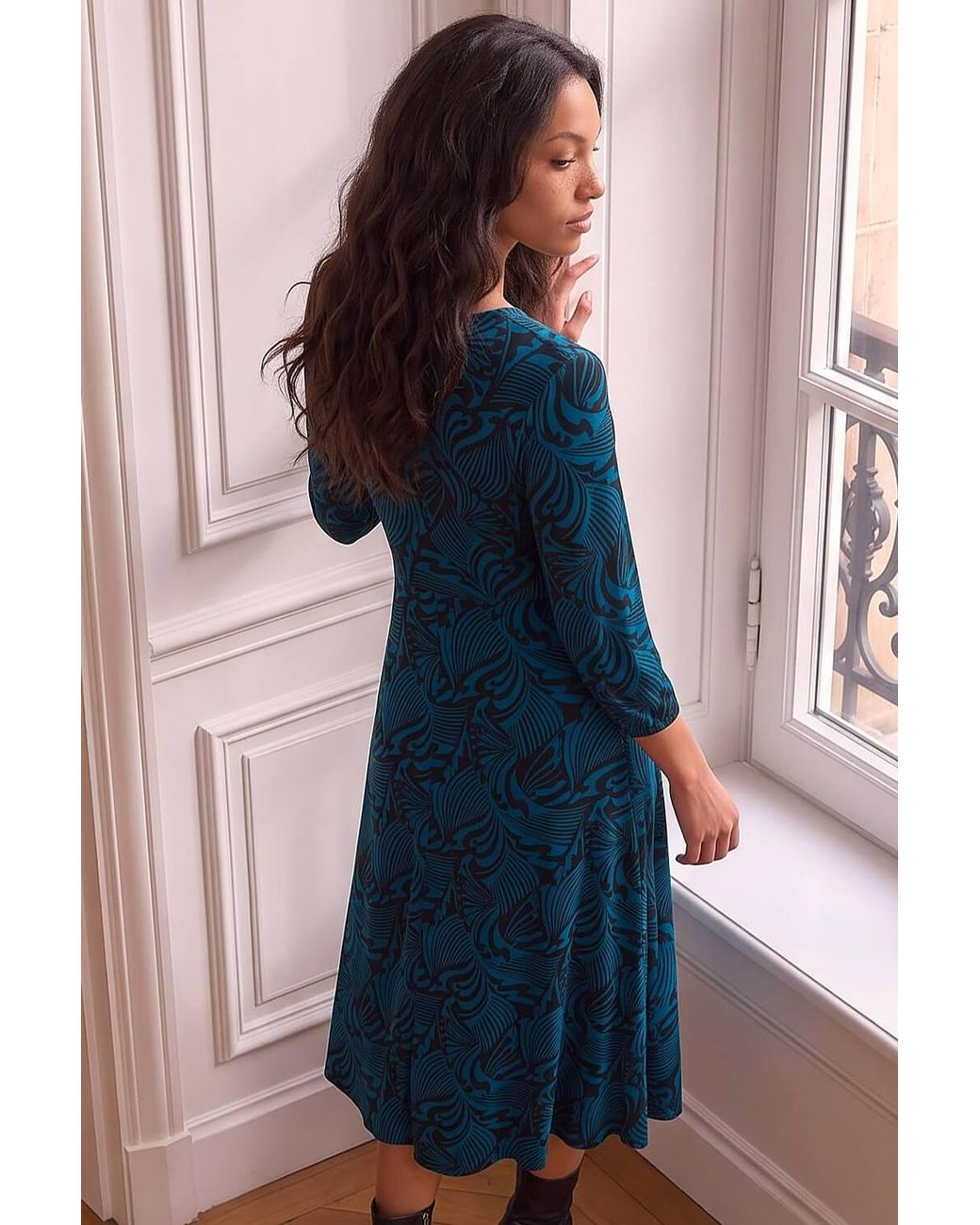 Roman Blue Petite Abstract Swirl Midi Dress
