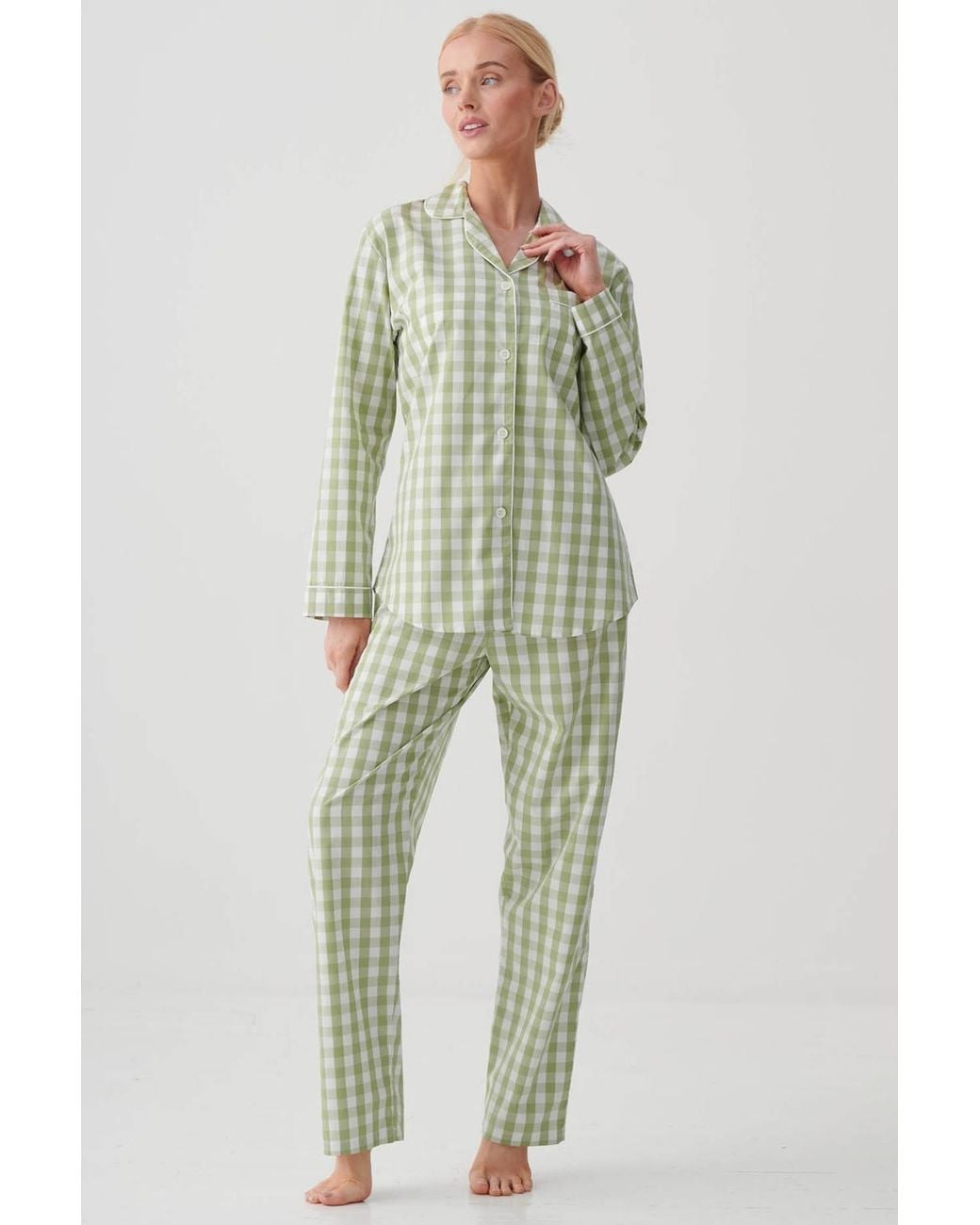 British Boxers Green "Field" Gingham Crisp Cotton Pyjama Set