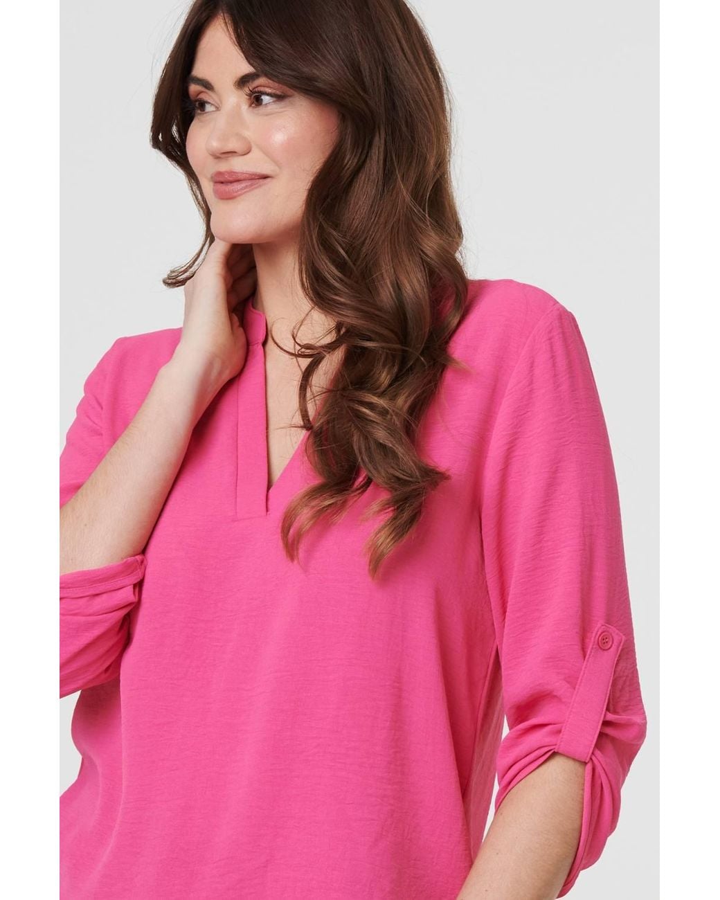 Izabel London Pink 3/4 Turn Up Sleeve Relaxed Blouse