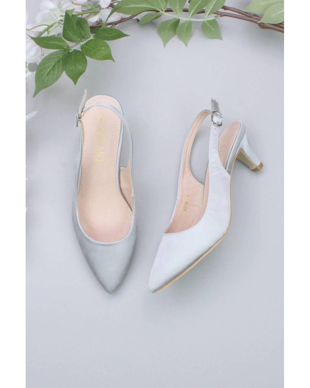 AJVANI White Mid Heel Slingback Pointed Toe Court Shoes