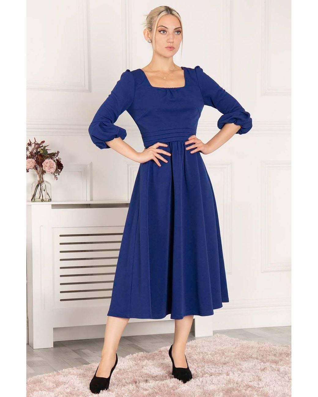 Jolie Moi Blue Bell Sleeve Flare Midi Dress