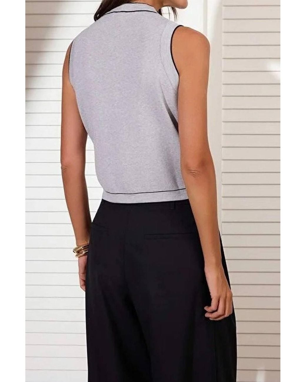 WOVCOR White Contrast Trim Button Detail Sleeveless Knit Top