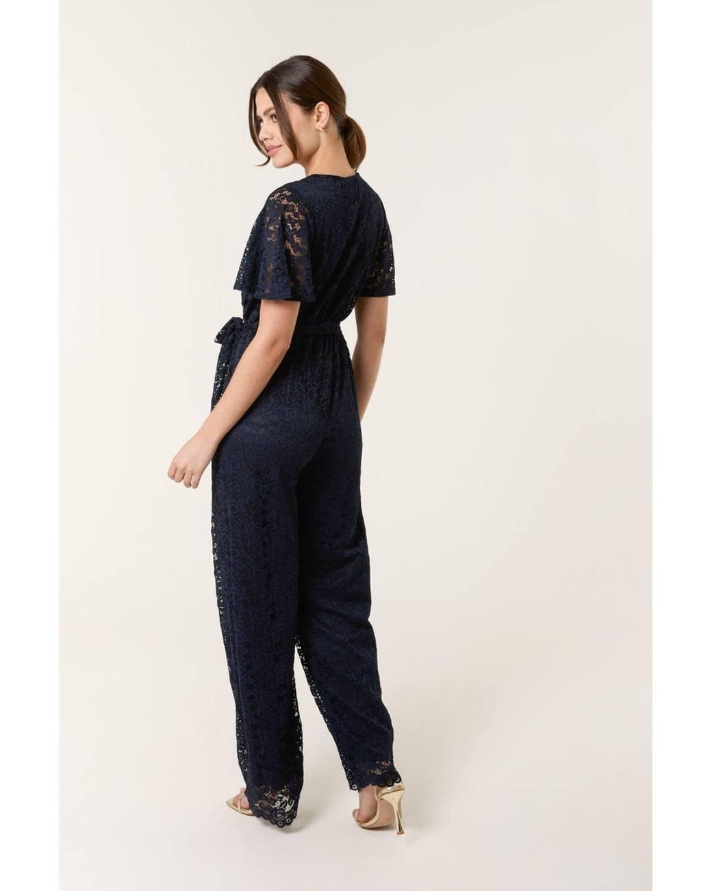 Blue Vanilla Blue Short Sleeve Belted V-Neck Jumpsuit