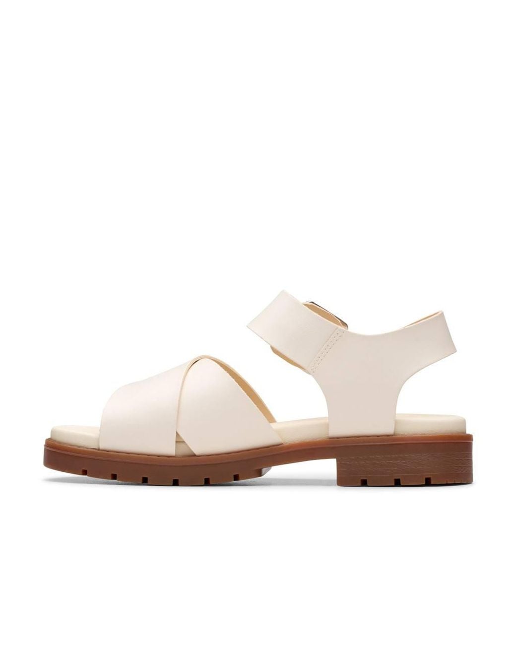 Clarks White Orinoco Cross Cream Leather Flat Sandals