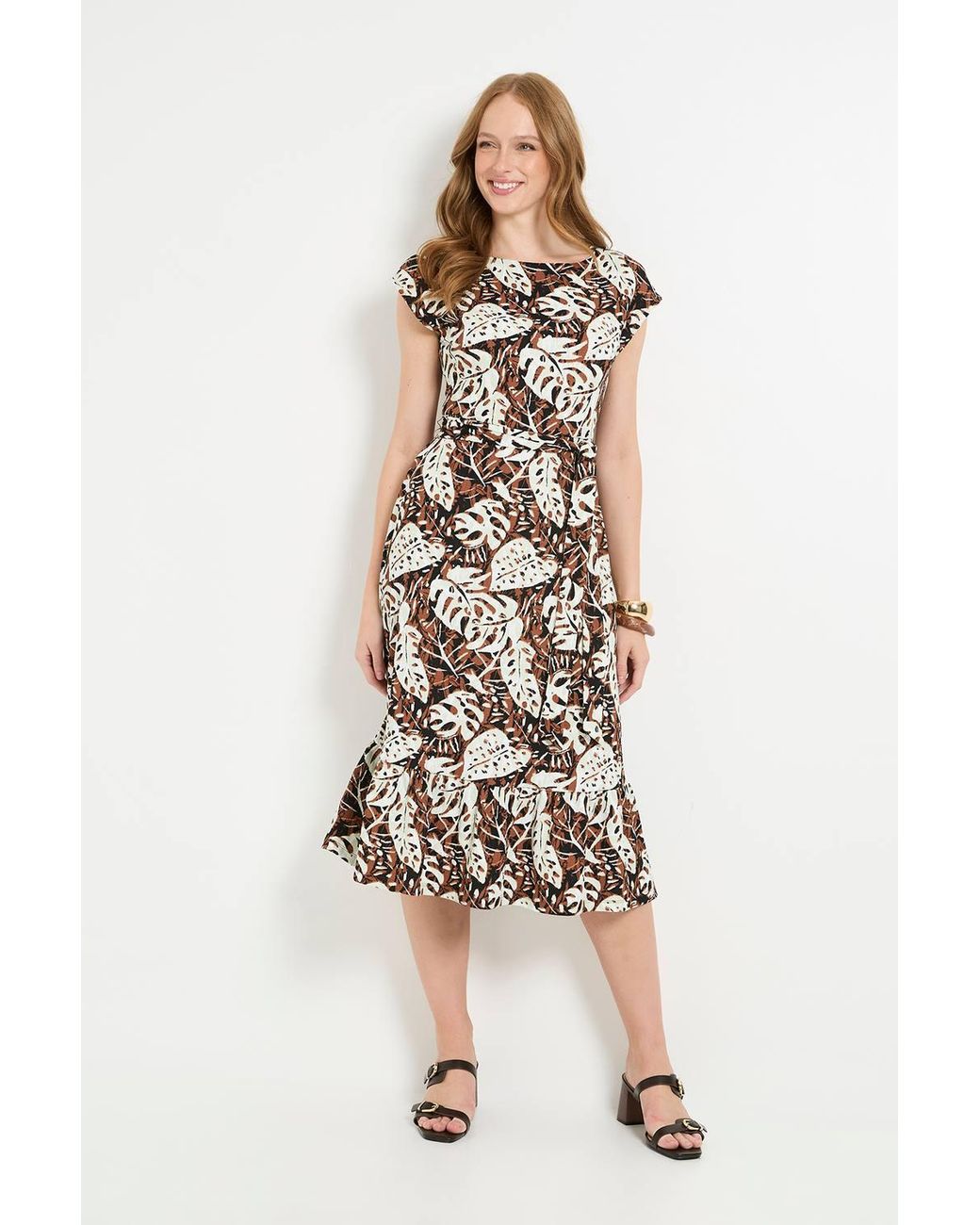 Wallis Natural Tropical Jersey Belted Midi Dress