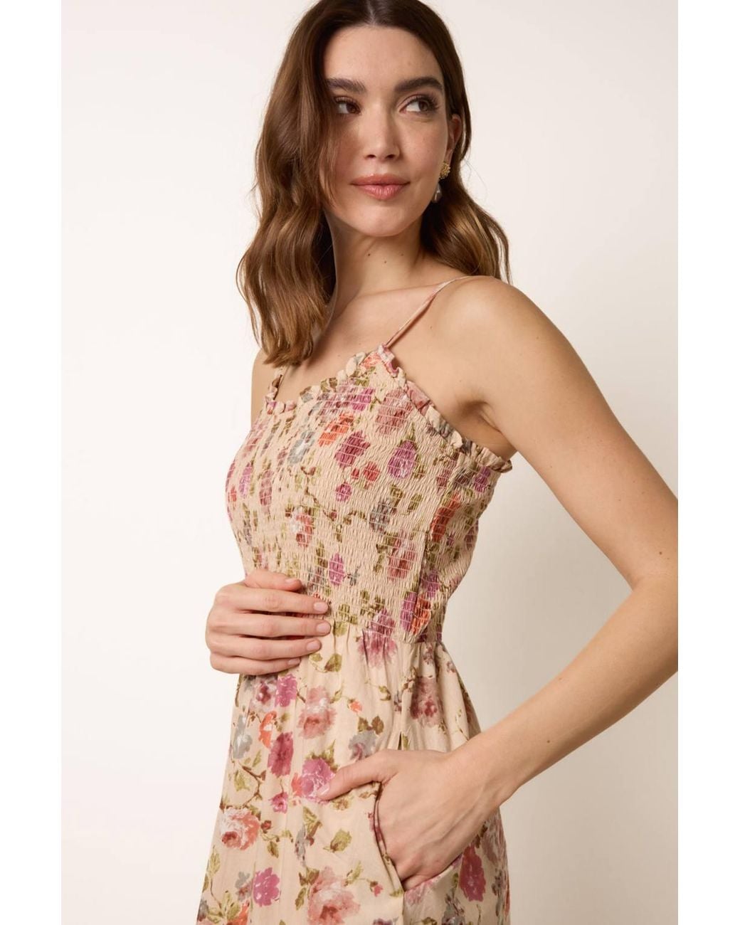 Blue Vanilla Natural Shirred Waist Multi Strappy Square Midi Dress