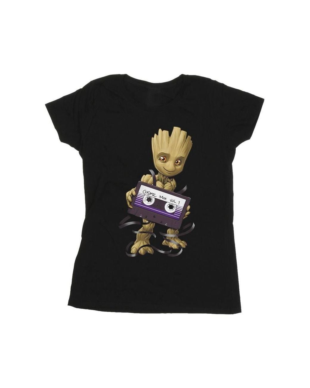 Marvel Black Guardians Of The Galaxy Groot Cosmic Tape Cotton T-Shirt