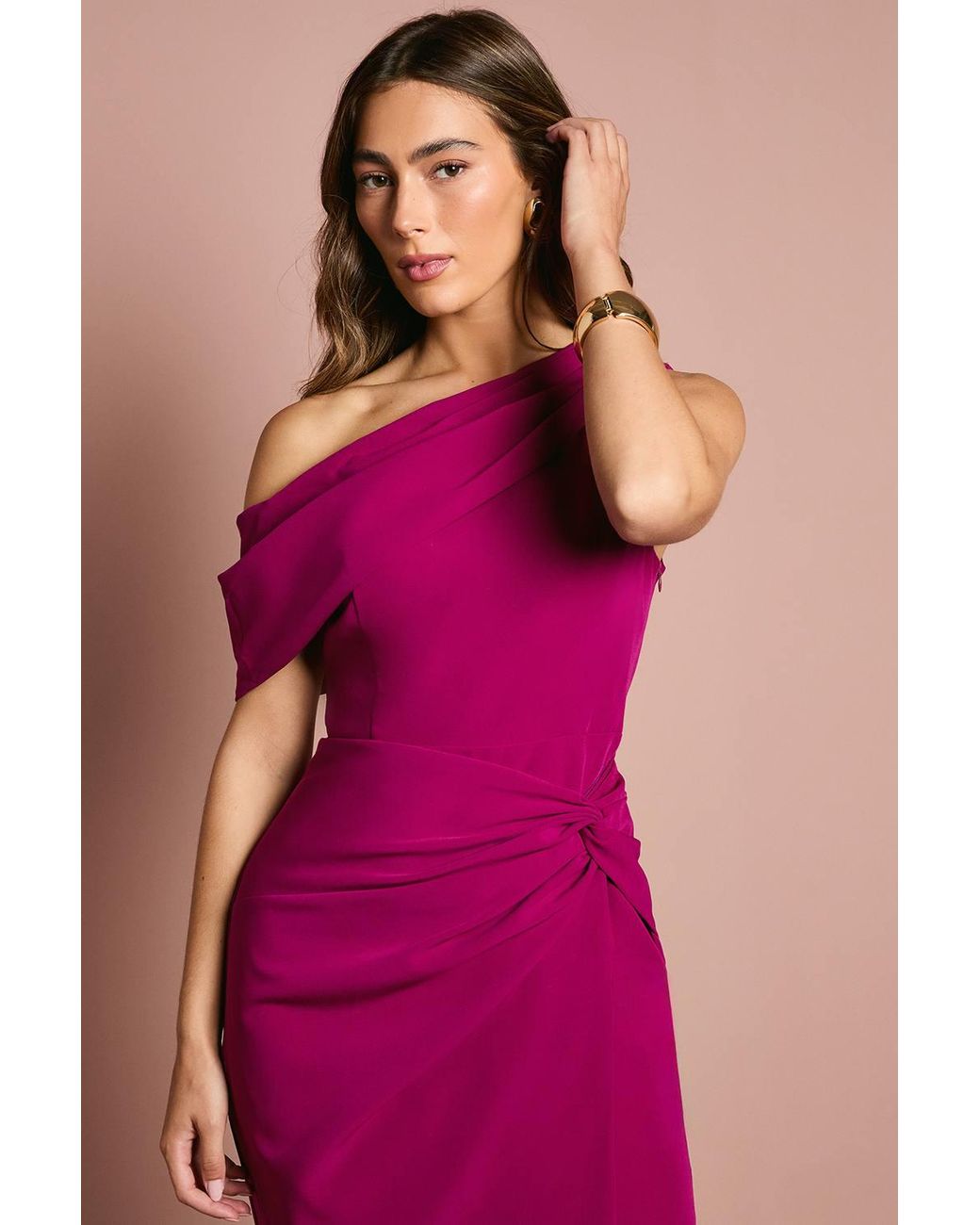 Coast Pink One Shoulder Twist Front Pencil Dress