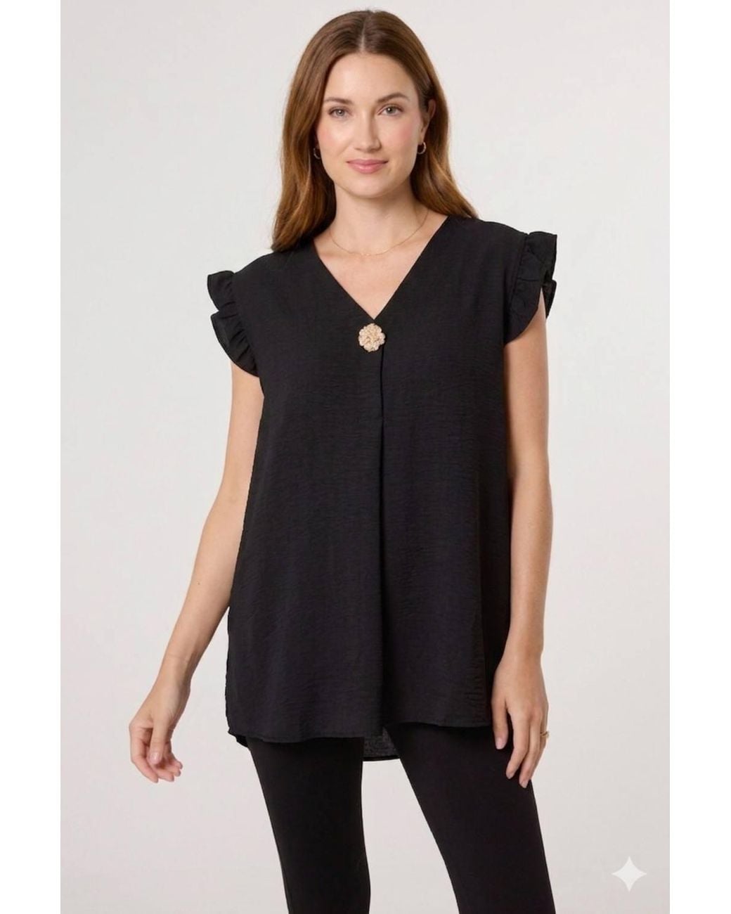 Blue Vanilla Black Long Sleeve V-Neck Blouse