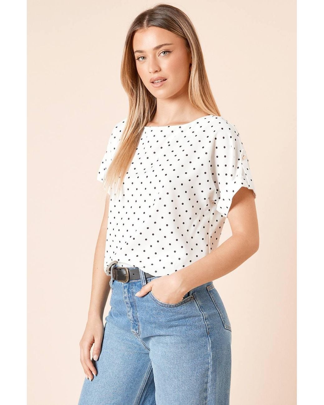 Dorothy Perkins Blue Spot Roll Sleeve Blouse