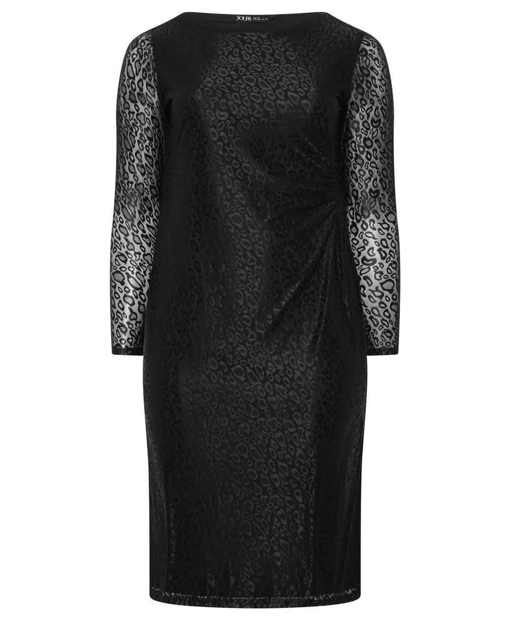 Yours Black Leopard Print Ruched Side Midi Dress