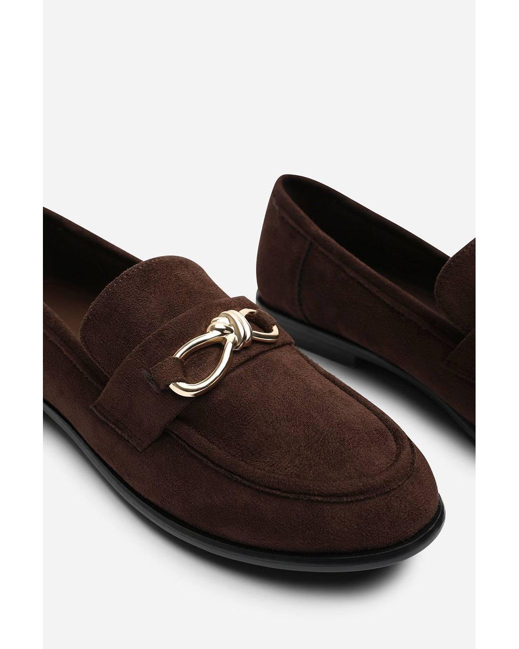 Where's That From Blue Freyja Wide Fit Girl's School Shoe Knot Trim Hardware Detail Flat Loafers