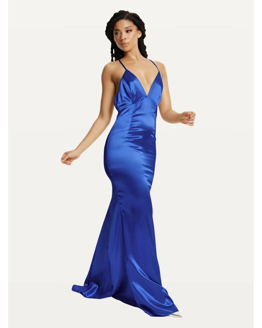 Liquorish Blue Satin Plunge Maxi Dress
