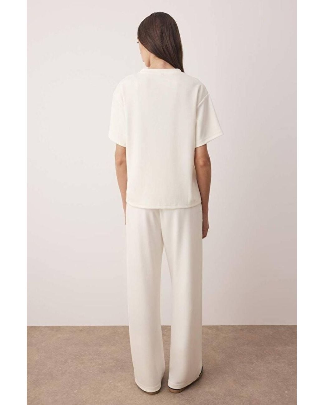 WOVCOR Natural 2-Piece Short Sleeve Crew Neck Relaxed Fit Stretch Knit Top Pants Set