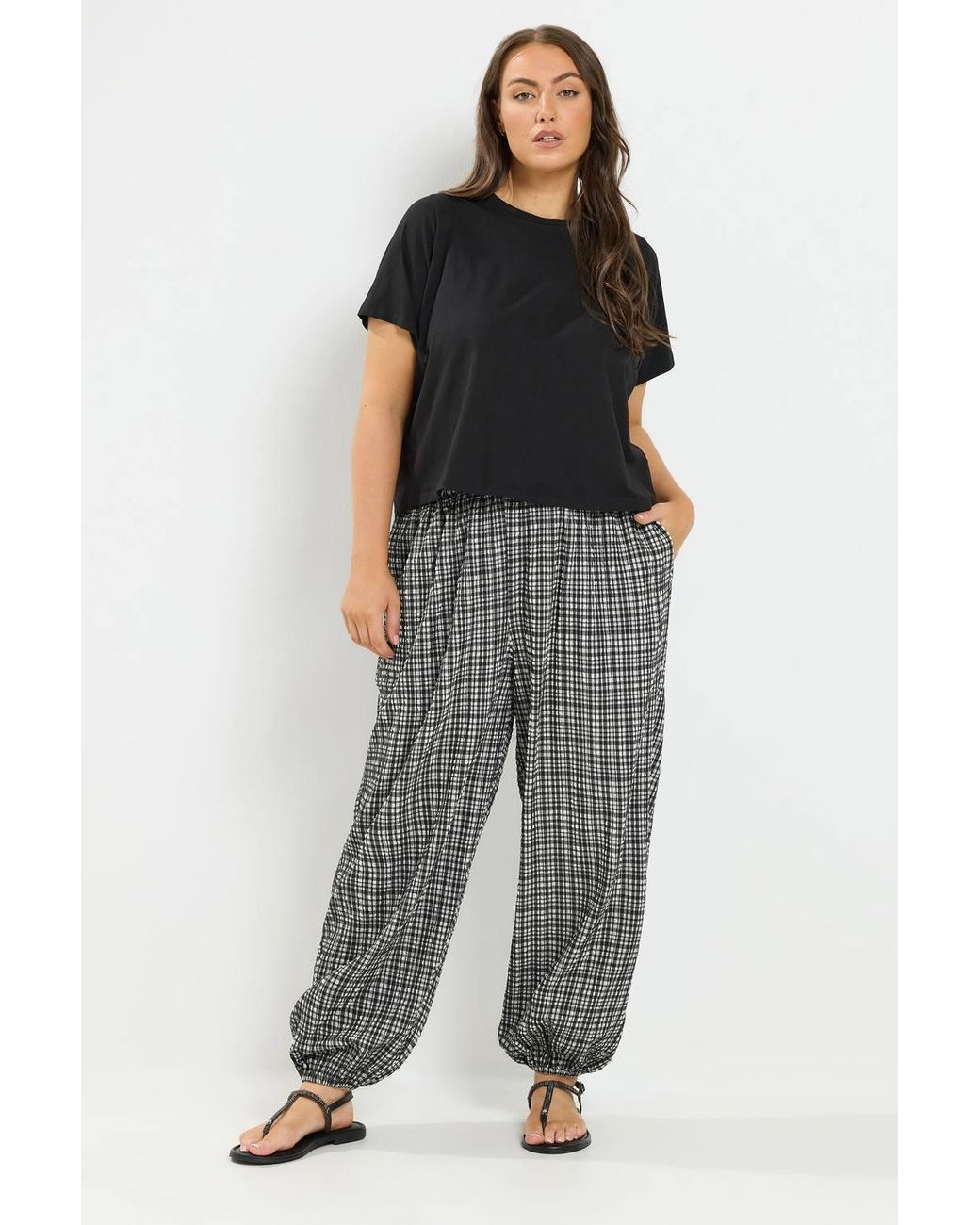 Yours Black Check Balloon Trousers