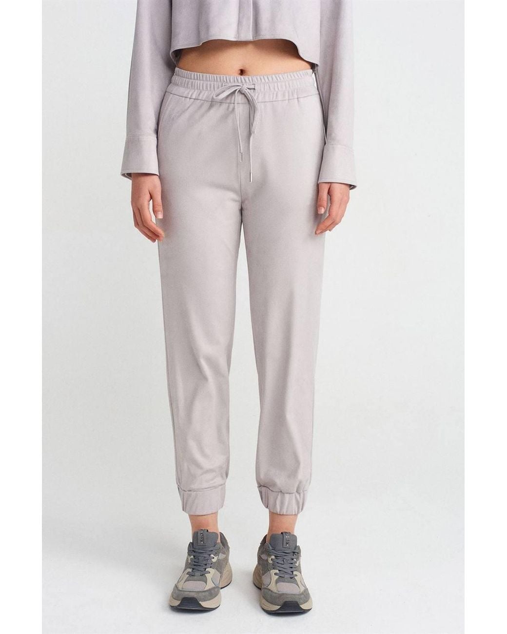 Dilvin White Faux Suede Jogger Pants