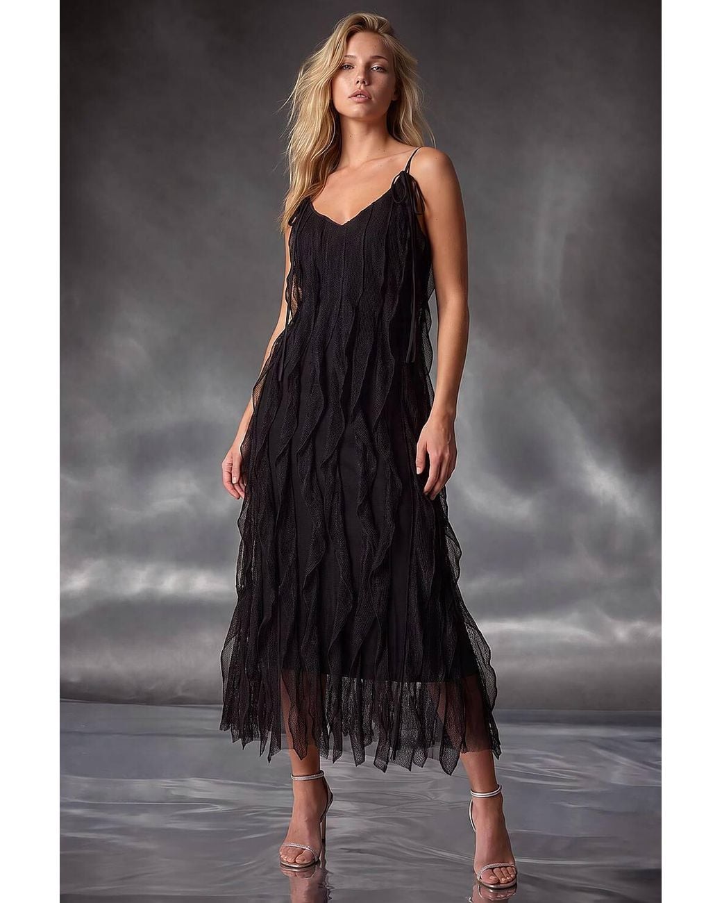 D.u.s.k Black Frill Stretch Maxi Dress