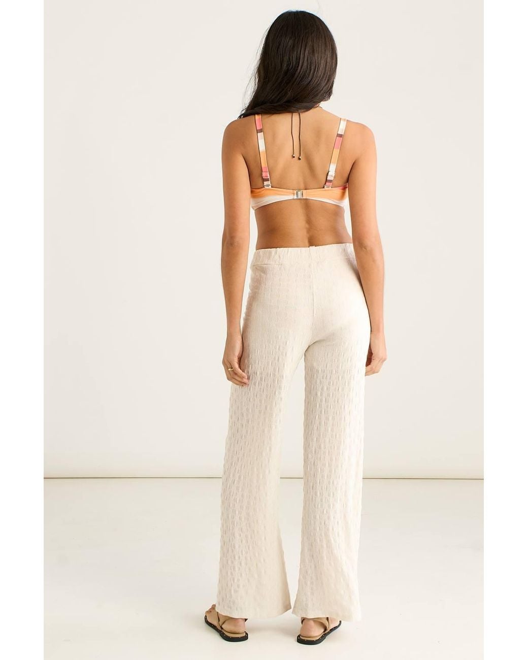 Gini London Natural Textured Elasticated Waist Flared Trousers