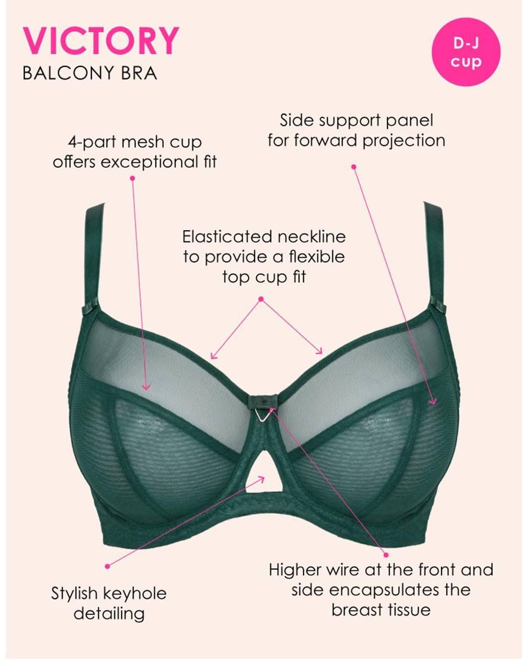 Curvy Kate Green Victory Side Support Balcony Bra Wired Lingerie
