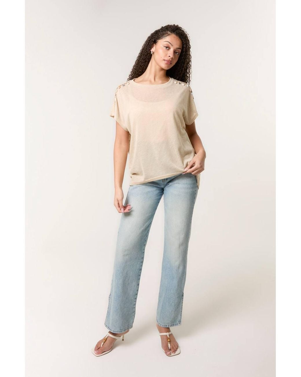 Blue Vanilla Natural Short Sleeve Round Neck Top
