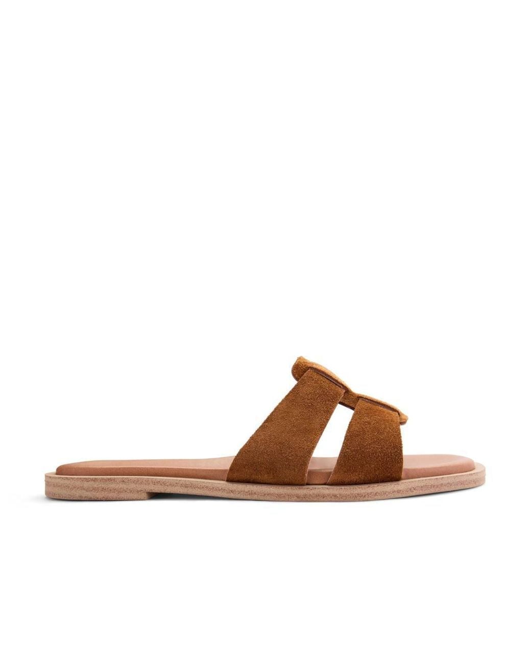 Clarks Brown Trala Slide Tan Suede Flat Sandals, Sliders