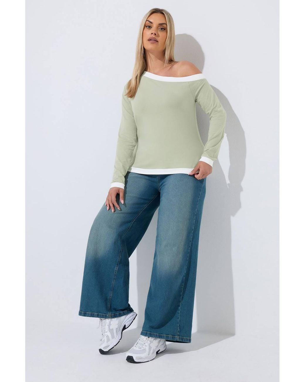 Yours Green Contrast Off-Shoulder Top