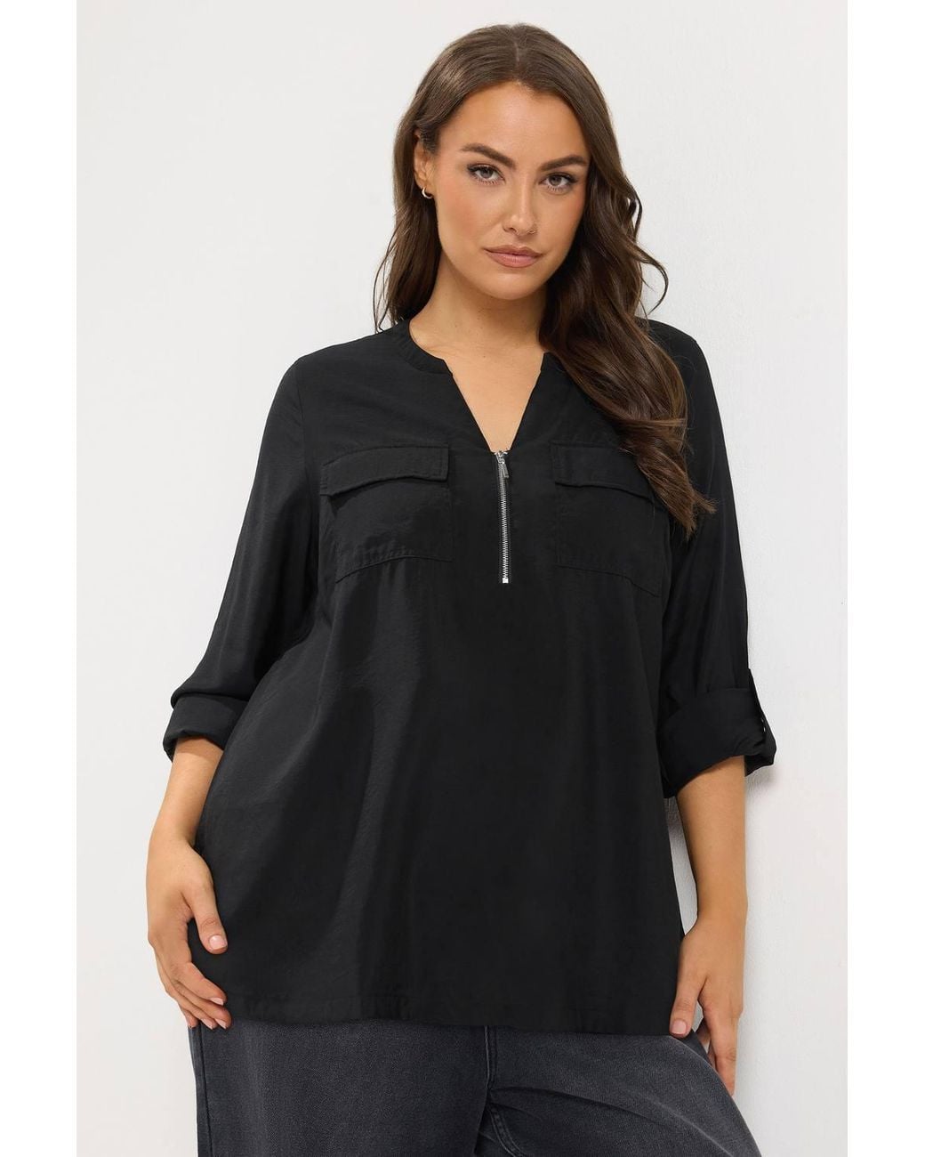 Yours Black Zip Detail Blouse