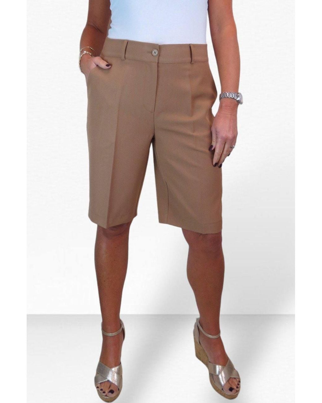 Paulo Due Brown Smart Pleated Tailored Shorts