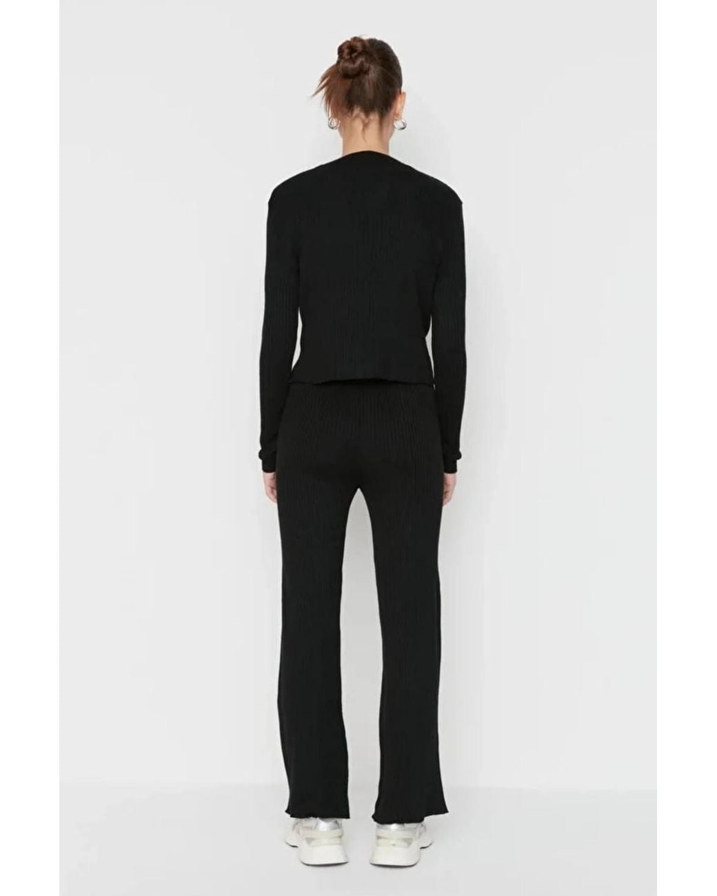WOVCOR Black 3-Piece Knit Cardigan, Top & Pants Set