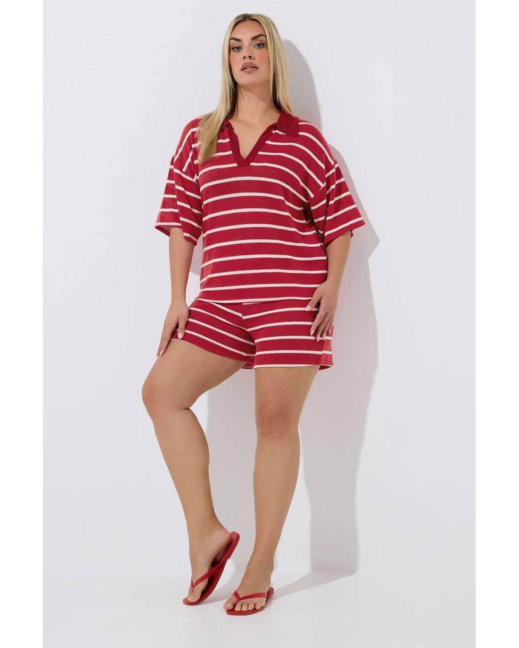 Yours Red Stripe Rugby Collar Top