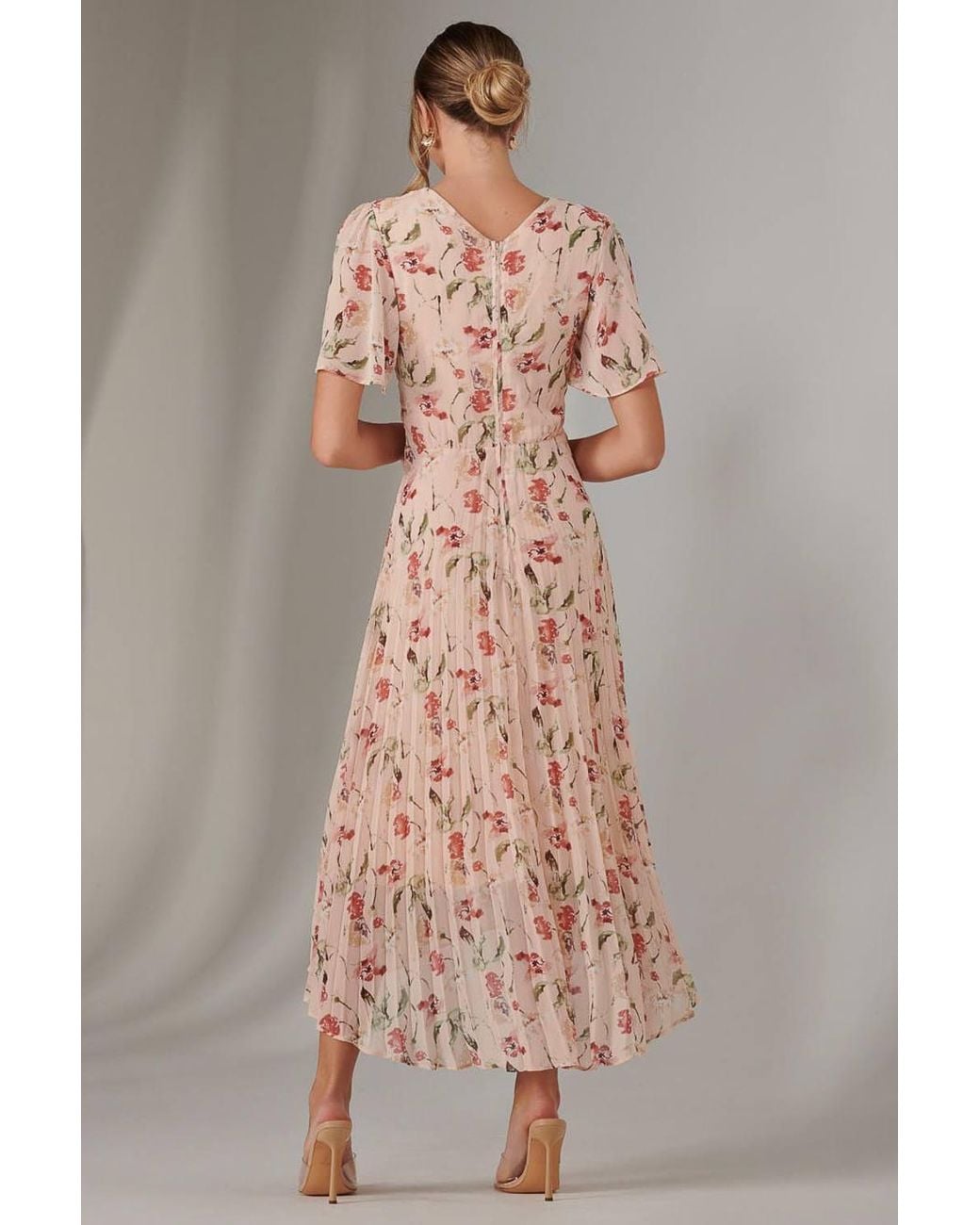 Jolie Moi Pink Charlotte Pleated Chiffon Midaxi Dress