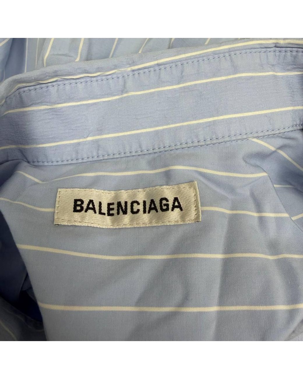 Balenciaga Blue Preloved Logo-Embroidered Striped Knotted Shirt