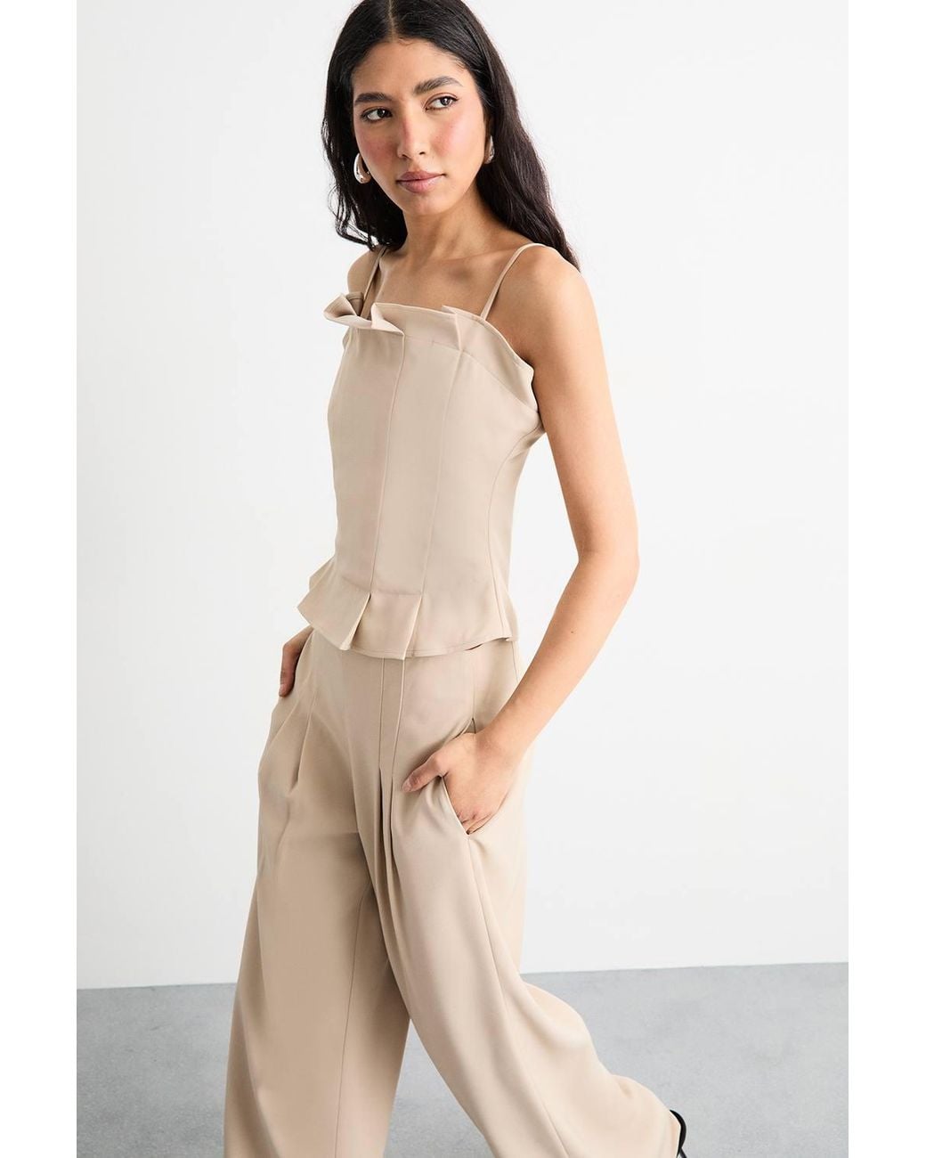 Warehouse Natural Pleated Detail Bandeau Fitted Body Top
