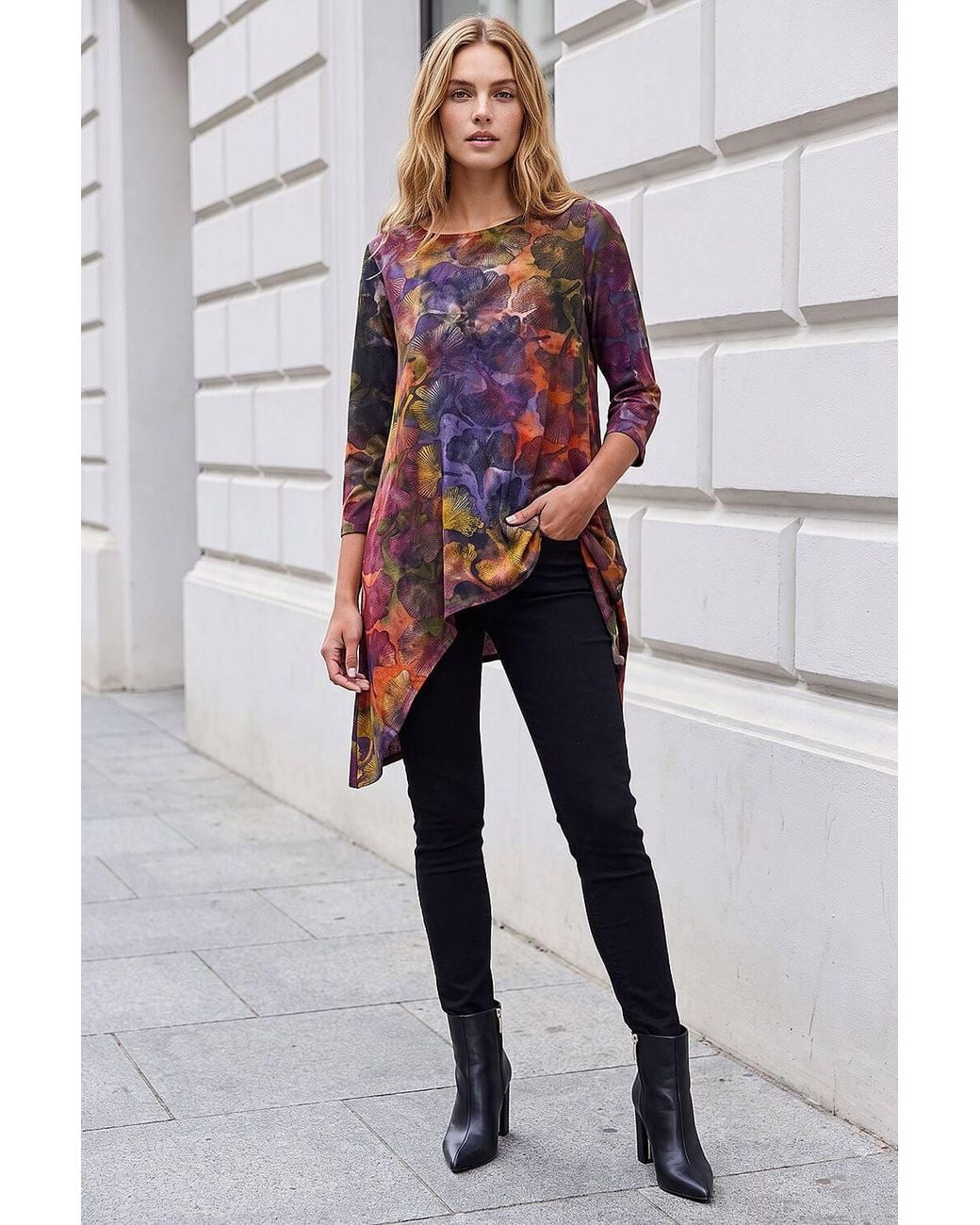Roman Purple Textured Print Hanky Hem Top