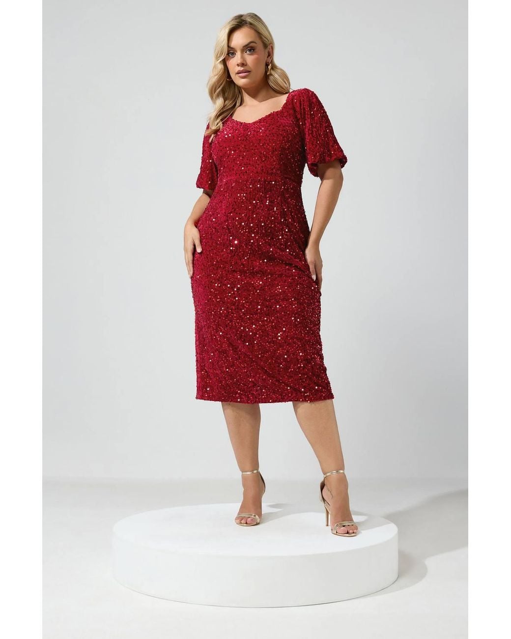 Yours Red Sequin Velvet Dress